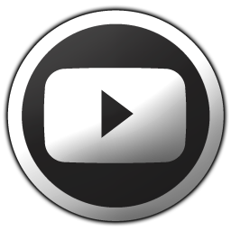 ikona youtube w kolku czarne tlo srebrny znak youtube na tym tle